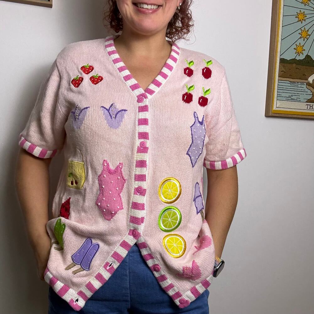 Vintage summer short sleeve sweater cardigan  XL